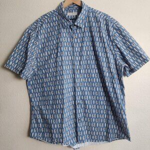 James Campbell Shirt Mens 2XL Blue Surfboard Surfer Print Short Sleeve Casual